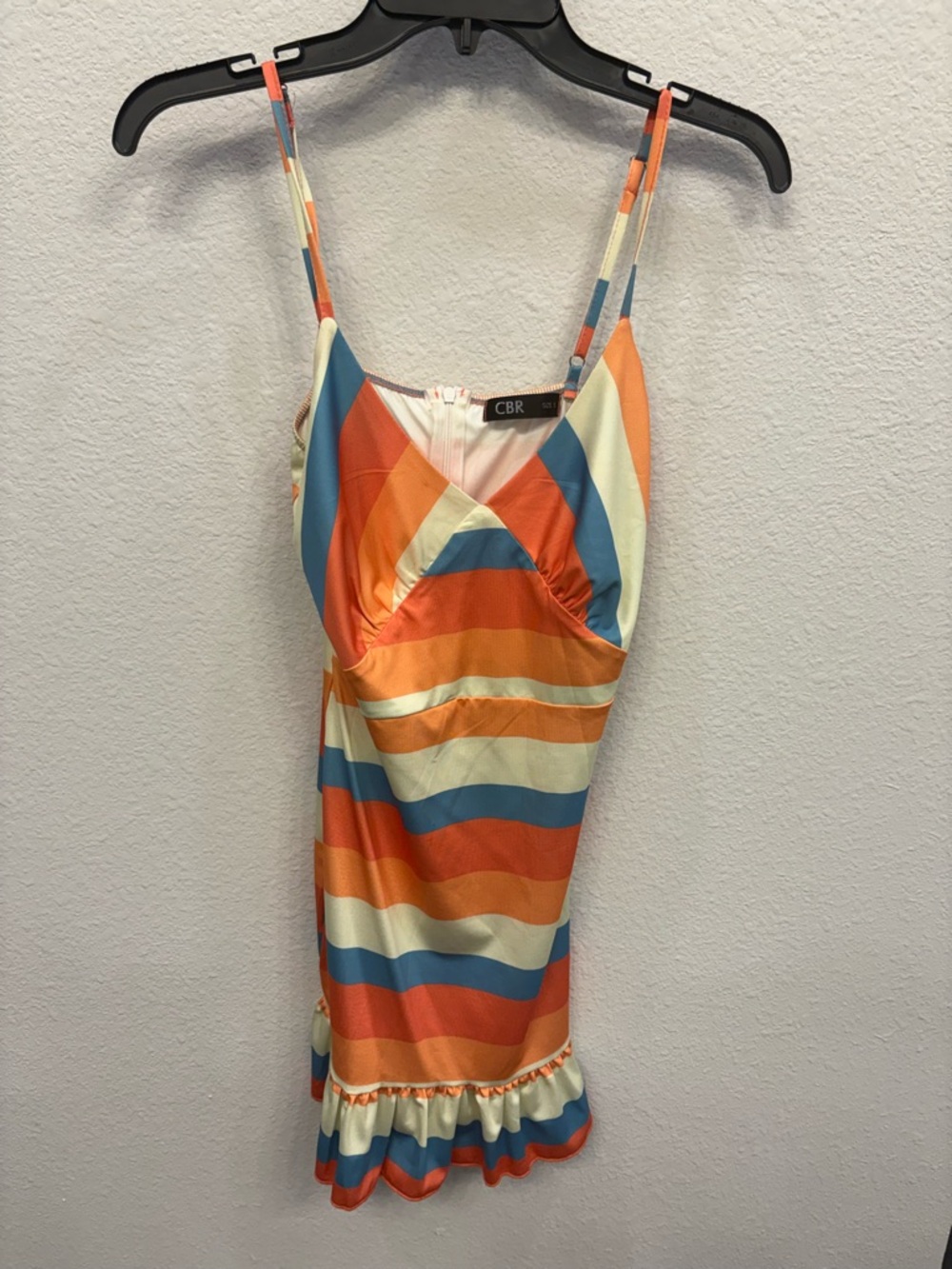 CBR Striped Spaghetti Strap Slip Dress in Orange, Blue & Cream